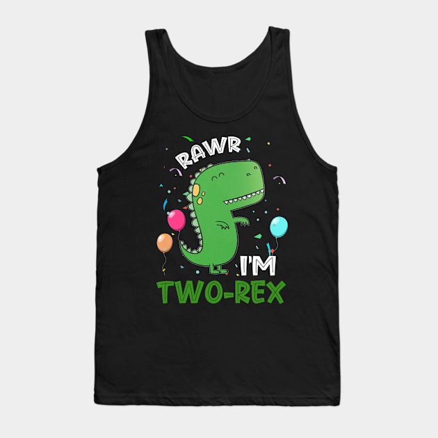 Rawr I_m Two-Rex 2nd Birthday 2 Year Old Dinosaur Tank Top by Elliottda